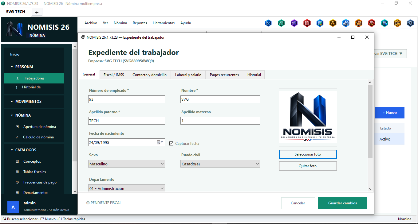 Expediente del trabajador en NOMISIS