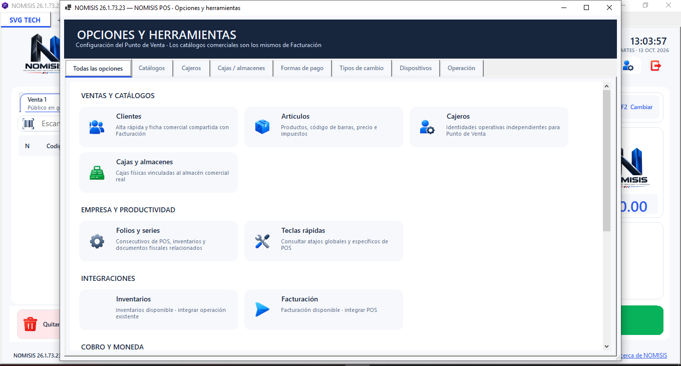 Opciones y herramientas de NOMISIS Punto de Venta