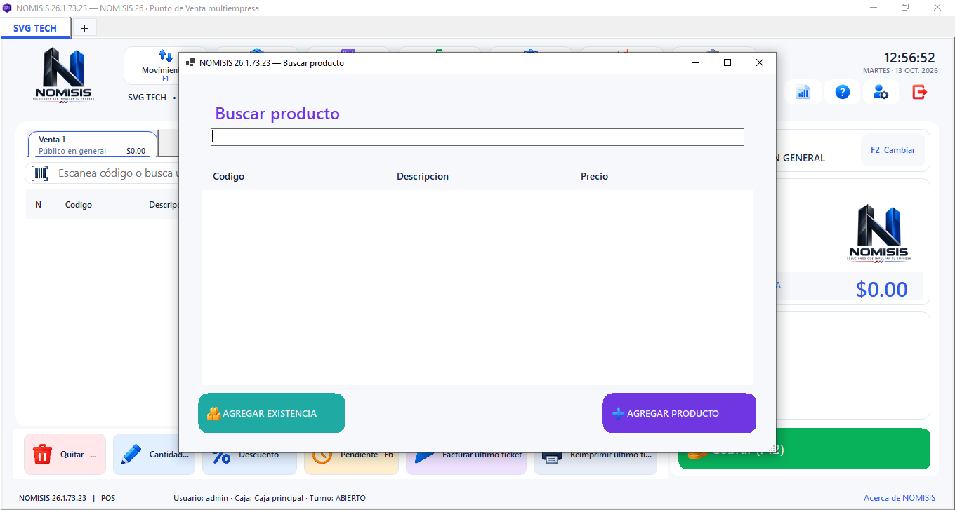 Búsqueda de productos en NOMISIS POS